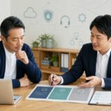 中小企業の経営者がIT顧問と支援内容や料金プランを比較している様子
