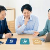 税理士とIT相談担当者が中小企業の課題と役割分担を整理している様子