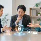 弁護士とIT相談担当者が中小企業の課題と役割分担を整理している様子