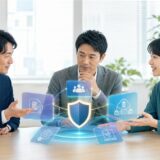 弁理士とIT相談担当者が中小企業の課題と役割分担を整理している様子