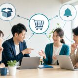 ECサイト制作会社とIT相談担当者が中小企業の課題と役割分担を整理している様子