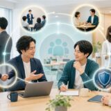 地域ビジネスコミュニティとIT相談担当者が中小企業の課題と役割分担を整理している様子